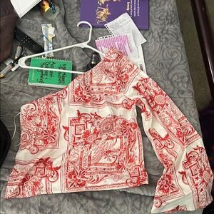 Express Red and White Blouse Elegant Top